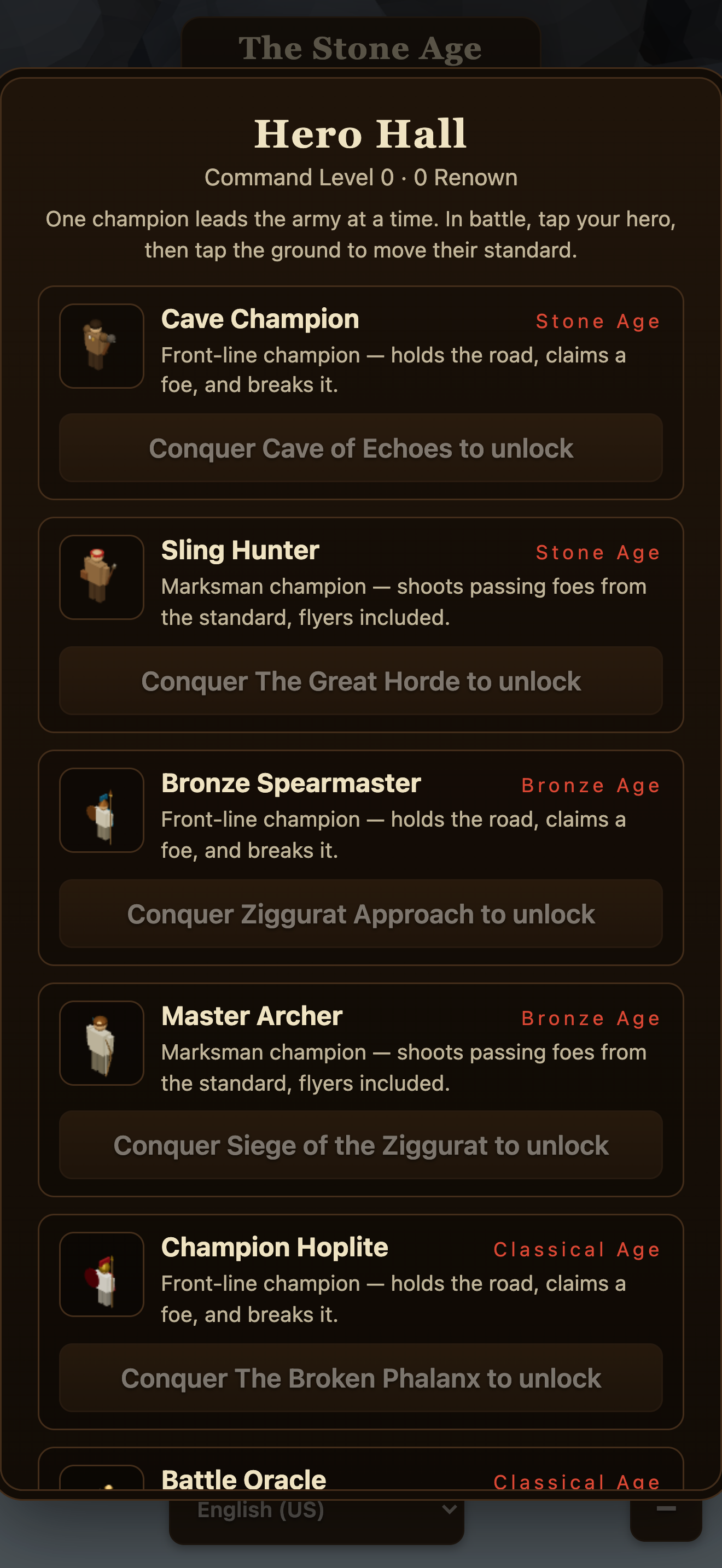 The Hero roster, ready to lead your army
